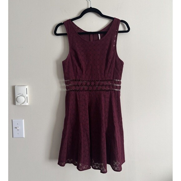 Free People Medium Skater Dress‎ A Line Burgundy Red Floral Lined Summer Party - Picture 1 of 7